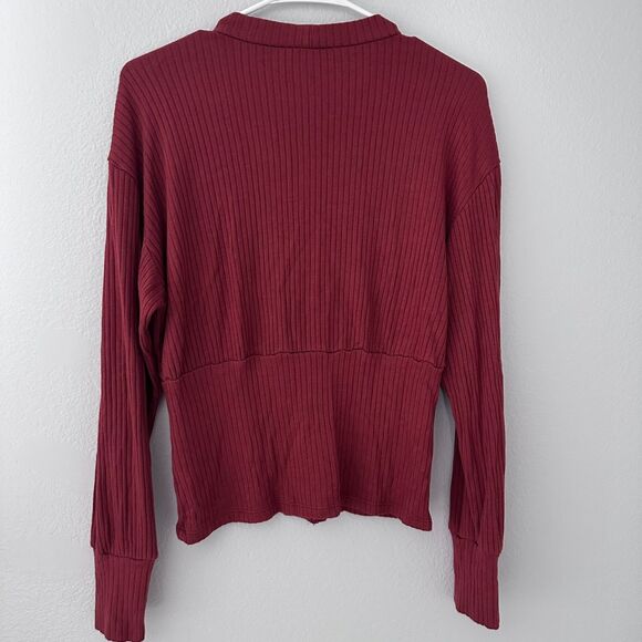 Reformation Women's Size-M Ribbed Button-Front Top Rust Orange - Picture 7 of 8